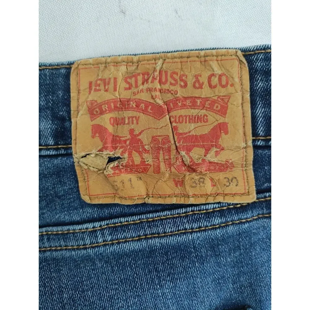 Levis 511 Jeans Mens 38x30 Blue Slim Fit Straight Leg Stretch Denim Dark Wash